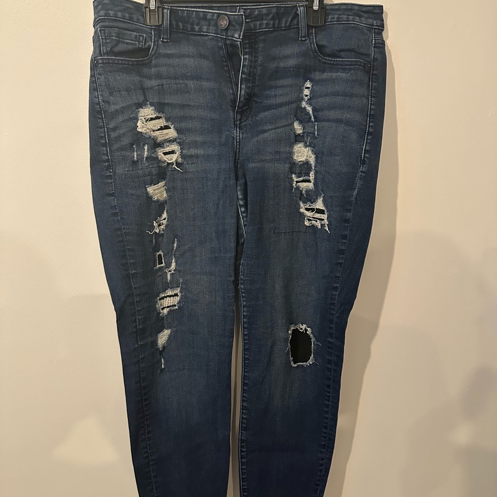 Lane Bryant Blue Skinny Jeans with Distressed Details
